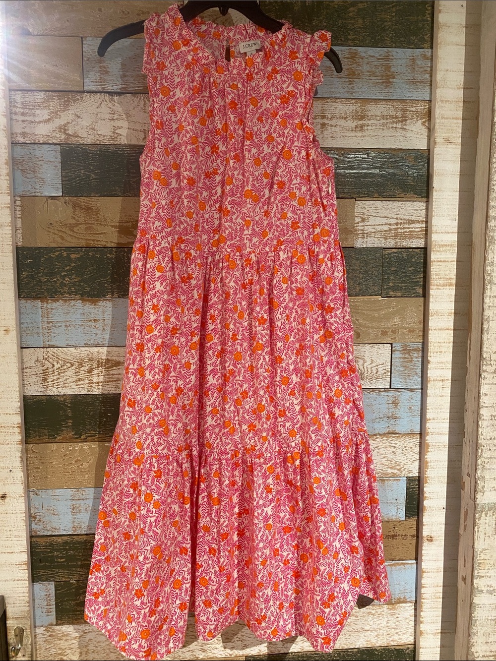 J. Crew Pink and Orange Floral Midi Dress